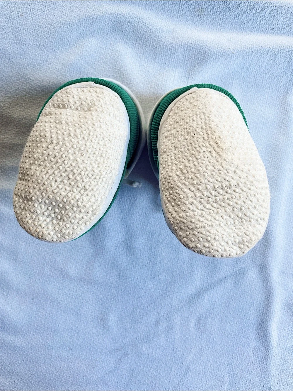 VINTAGE HANDMADE 50s 60s 70s Booties Green Corduroy Alphabet Baby Slippers